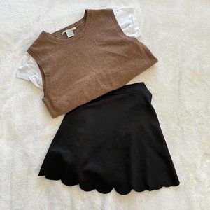 Black Scalloped Skater Skirt